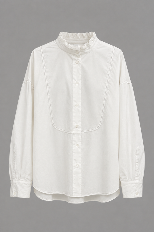 CAMISA BLANCA OVERISZE CUELLO RIZADO