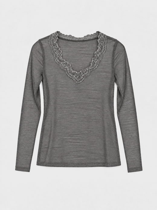 CAMISETA DE MANGA LARGA CON ENCAJE GRIS
