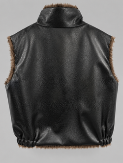 CHALECO EFECTO PIEL CON PELO REVERSIBLE COLOR NEGRO