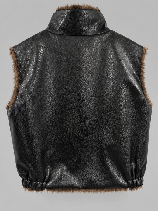 CHALECO EFECTO PIEL CON PELO REVERSIBLE COLOR NEGRO