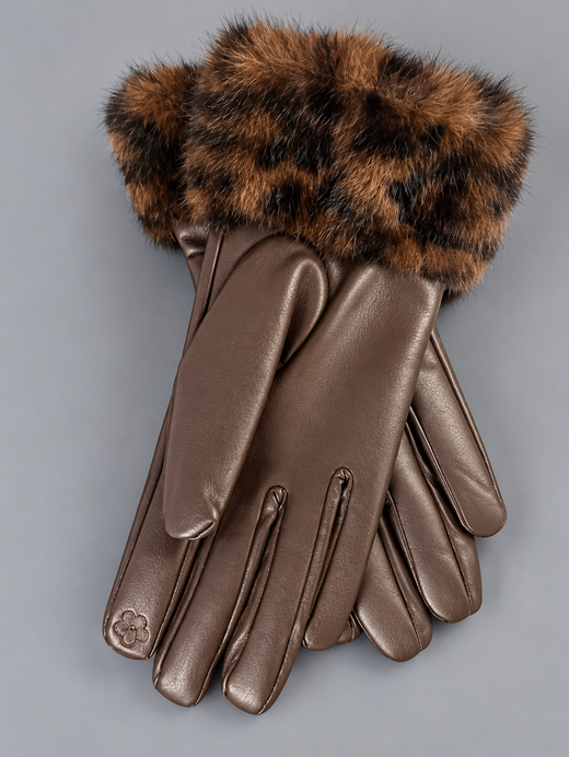 GUANTES COMBINADOS EFECTO PIEL MARRÓN