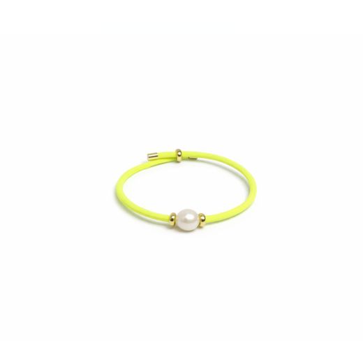 PULSERA CORDÓN AMARILLO FLÚOR CON PERLA