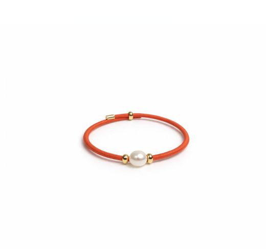 PULSERA CORDÓN NARANJA CON PERLA