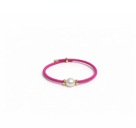 PULSERA CORDÓN ROSA FUCSIA CON PERLA