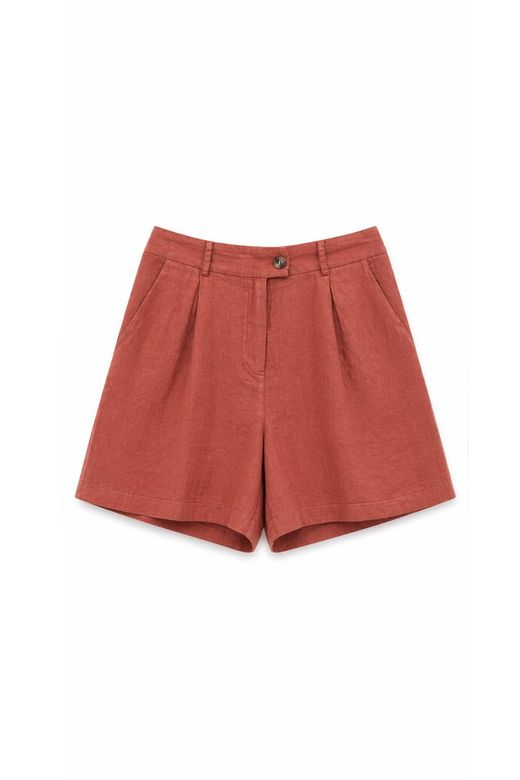 SHORT EFECTO LINO COLOR TEJA