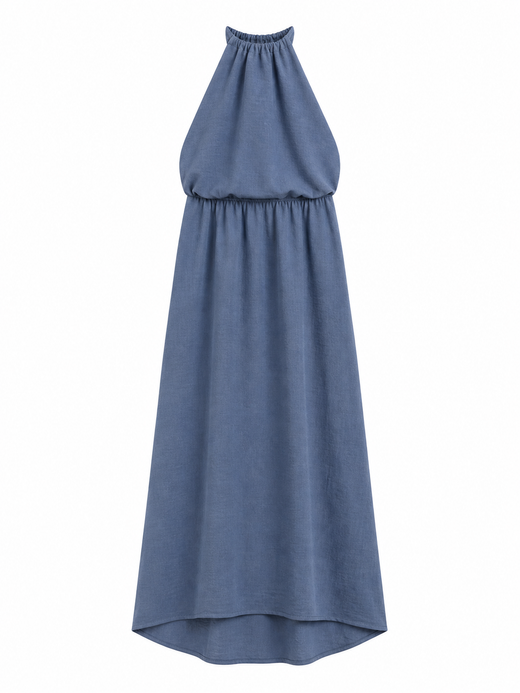 VESTIDO EFECTO LINO AZUL