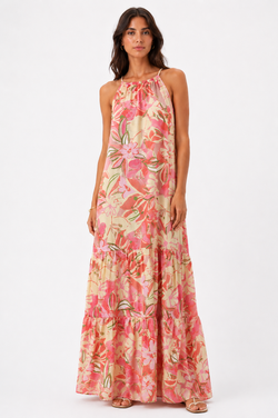 VESTIDO LARGO FLORES ROSAS