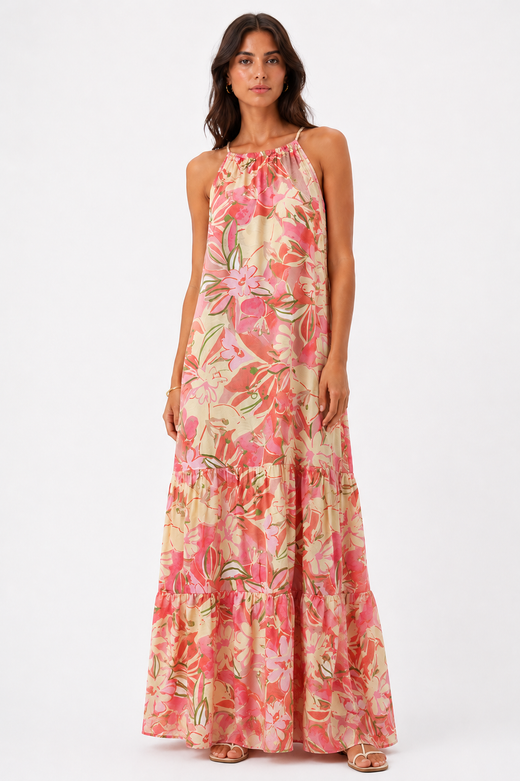 VESTIDO LARGO FLORES ROSAS