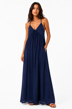 VESTIDO LARGO TIRANTES CRUZADOS AZUL MARINO